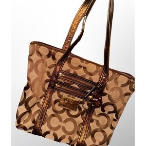 Coach Poppy Glam Tan Signature Jacquard Tote Shoulder Bag With Confetti …
